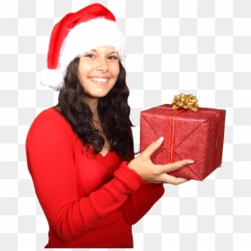 Girl Santa Claus Png, Transparent Png - christmas present png