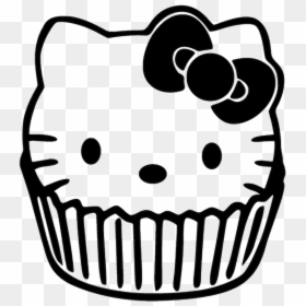 Hello Kitty Cupcake Coloring Pages, HD Png Download - black and white cupcake png