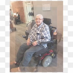 Person Seated In Newly Purchased Power Wheelchair - Sitting, HD Png Download - wheelchair person png