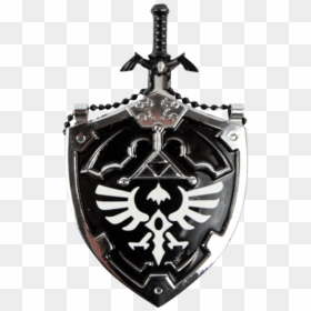 Clip Art Black Master Sword Necklace - Zelda Shield And Sword Black, HD Png Download - shield sword png