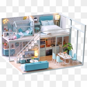 Cuteroom L028 Diy Cottage Poetic Life Handmade Loft - Diy Miniature Doll Houses Kit Led Lights Blue, HD Png Download - dollhouse png