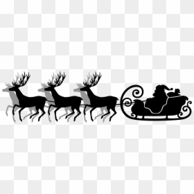 Santa Claus Black And White Silhouette Christmas - Santa Claus And Reindeer Black White, HD Png Download - santa and reindeer silhouette png