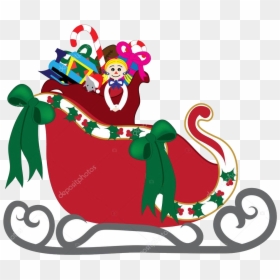 Sleigh Clipart Santa With Clip Art Illustration Of - Santa's Sleigh Clip Art, HD Png Download - santa and reindeer silhouette png