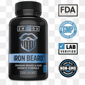 Lab Verified, Non Gmo Iron Beard From Zhou Nutrition"  - Bottle, HD Png Download - hipster beard png