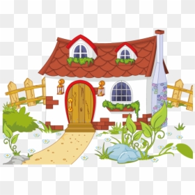 House With Garden Clipart , Transparent Cartoons - Cute Cottage House Cartoon, HD Png Download - garden clipart png