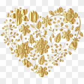 Gold Floral Heart Variation 2 No Background - Transparent Png Heart Gold Png, Png Download - gold floral png