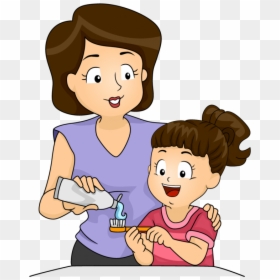 Download Mother And Kid Brushing Teeth Clipart Tooth - Brushing Baby Teeth Cartoon, HD Png Download - brushing teeth png