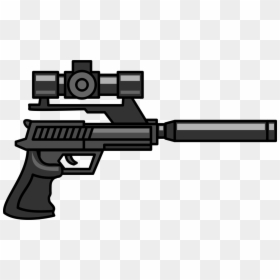 Gun Accessory,machine Gun,sniper Rifle - Pistol With Silencer And Scope, HD Png Download - gun png image