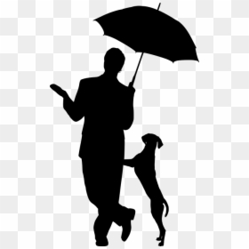 Silhouette, Dog, Umbrella, Man, Pet, Friendship, Care - Man With Umbrella Silhouette, HD Png Download - person walking dog png