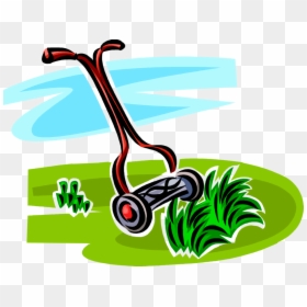 Vector Illustration Of Yard Work Push Lawn Mower Cuts - Cutting Grass Clip Art, HD Png Download - push mower png