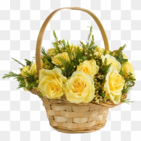 Basket Flowers Yellow Roses Bouquet Spring Summer Fteb - Artificial Flower Bouquet Basket, HD Png Download - bouquet basket png