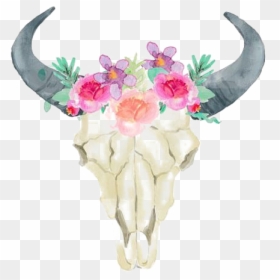 Bull Skull With Flowers Png, Transparent Png - bull png