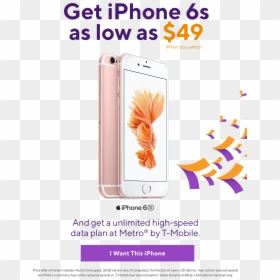 Get Iphone 6s From Metro By T-mobile For As Low As - Smartphone, HD Png Download - t-mobile png