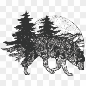 T-shirt Tattoo Vector Wolf Forest Free Frame Clipart - Drawing Wolf And Forest, HD Png Download - tattoo vector png