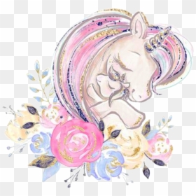 #watercolor #unicorn #babyanimals #babyunicorn #mother - Mom And Baby Unicorn, HD Png Download - mommy png