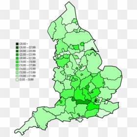 Map Of Nuts 3 Areas In England By Gva Per Capita - Map Of Gdp Per Capita Uk, HD Png Download - england map png