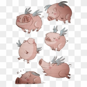 Domestic Pig Drawing Illustration - Flying Pig Draw, HD Png Download - flying pig png