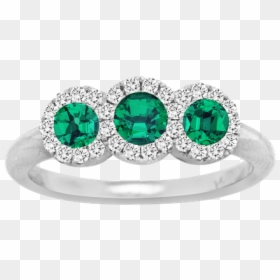 Spark Creations Three Stone Emerald & Diamond Ring - Engagement Ring, HD Png Download - diamond rings png