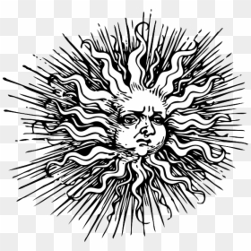 Old, Black, Outline, Moon, Face, Human, Sun, White - Medieval Sun Drawing, HD Png Download - black outline png
