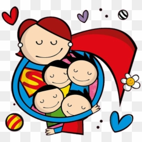 Mom Mother Supermom Supermamae Supergirl Kids Crianças - Mom And Kids Clipart, HD Png Download - super mama png