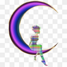 Chromatic Fairy Sitting On Crescent Moon - Portable Network Graphics, HD Png Download - moon clip art png