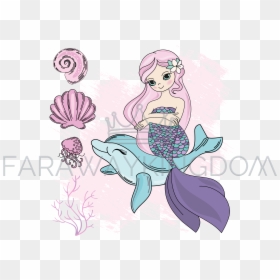 Cartoon Mermaid On A Dolphin, HD Png Download - dolphin vector png