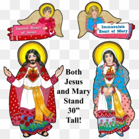 Boho Sacred Heart & Immaculate Heart Combo , Transparent, HD Png Download - cartoon jesus png