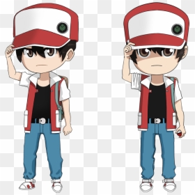 Green Blue And Yellow Trainer By Syker - Trainer Red Red Pokemon Chibi, HD Png Download - pokemon trainer red png