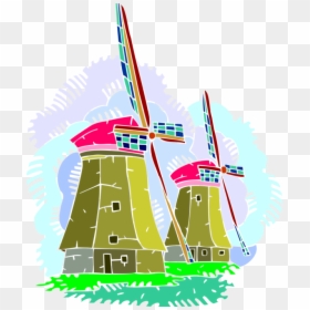 Vector Illustration Of Dutch Windmill In The Netherlands, - Graphic Design, HD Png Download - windmills png