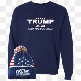 Trump 2020 Sweatshirt With Free Beanie - Long-sleeved T-shirt, HD Png Download - make america great hat png