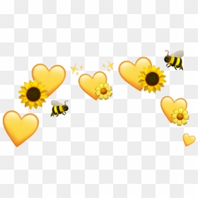 #yellow #hearts #sunflower #bee #flower #emoji #crown - Yellow Heart Emoji Crown, HD Png Download - yellow flower crown png