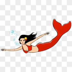 Red Mermaid - Swimming Mermaid Clip Art, HD Png Download - mermaid tails png