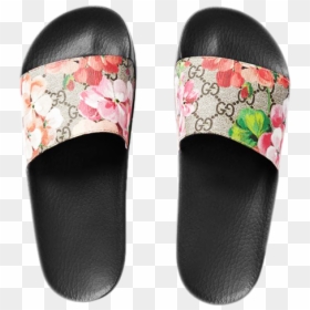 Gucci Slides With Flowers, HD Png Download - gucci flip flops png