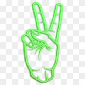 #hand #neon #green #peace #glow #peacestickers #freetoedit - Sticker, HD Png Download - peace sign fingers png