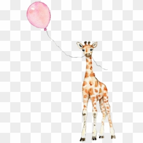 #cute #adorable #giraffe #balloon 💜💜💜💜💖 #scgiraffe - Giraffe With Balloon Painting, HD Png Download - cute giraffe png