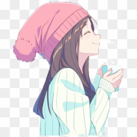 #anime #kawaii #cute #girl #cofee #winter, HD Png Download - anime hat png