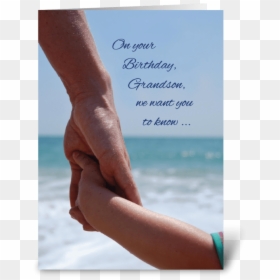 Grandson Child Birthday Holding Hands Greeting Card - Happy Birthday Son With Roses, HD Png Download - hand holding card png