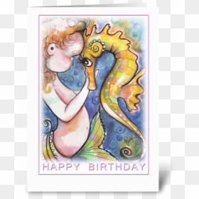 Mermaid Baby And Seahorse, Birthday Greeting Card - Mermaid, HD Png Download - baby mermaid png