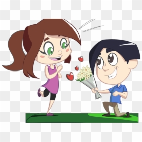 Transparent Boy Cartoon Png - Cartoon Boy Giving Girl Flowers, Png Download - boy cartoon png