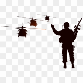 Soldier And Helicopter Silhouette, HD Png Download - soldier silhouette png