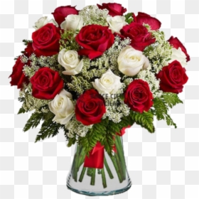 #jarrón De Rosas Rojas Y Blancas - Red Roses And White Flowers, HD Png Download - rosas blancas png