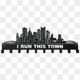 I Run This Town Skyline & Buildings Black 10 Hook Medal - Pittsburgh Medal Hanger, HD Png Download - buildings silhouette png