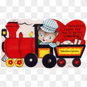 Train Clipart Valentines - Happy Valentines Day Vintage, HD Png Download - train cartoon png