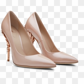 Vintage Pink Patent Leather With Rose Gold Leaves"data - Basic Pump, HD Png Download - gold heels png