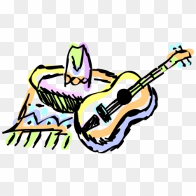 Vector Illustration Of Mexican Sombrero Hat Head Covering - Vector Graphics, HD Png Download - mexican guitar png