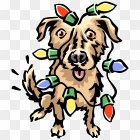 Vector Illustration Of Family Pet Dog Wrapped In Christmas - Dog Catches Something, HD Png Download - christmas lights vector png