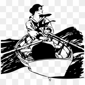 Girl In Rowboat Svg Clip Arts - Woman Rowing A Boat Drawing, HD Png Download - rowboat png