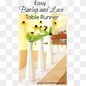 Make An Easy Burlap And Lace Table Runner Embellished - Centrepiece, HD Png Download - burlap banner png