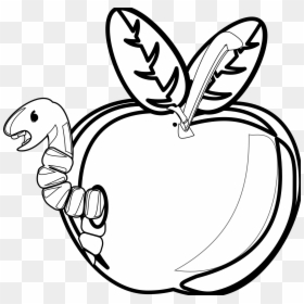 Apple Black And White Rg 1 Cartoon Apple With Worm - Rotten Apple Clipart Black And White, HD Png Download - line clipart png