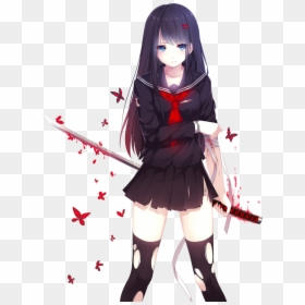 Thumb Image - Black Haired Anime Girl With Blue Eyes, HD Png Download - anime girl with brown hair png